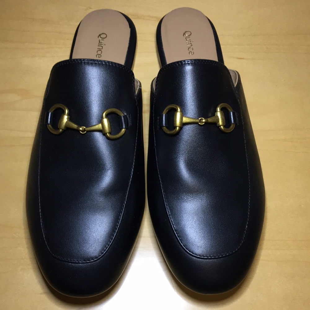 Quince Italian Leather Horsebit Loafer Mule Black w Gold Women’s Size 8.5 - Picture 2 of 9